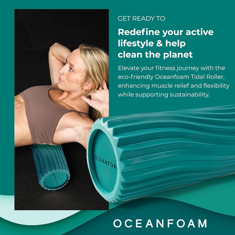 Oceanfoam Tidal Roller - Jade - Muscle Massage Foam Roller for Back Pain & Stretching - Firm and Ergonomic Wide Wave Textured - Yoga, Athletics, & Wellness - Full Size, 20" x 5" - Image 3